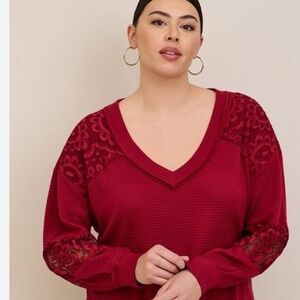 Torrid Waffle Knit Lace Inset Sweatshirt NWT Size 0X